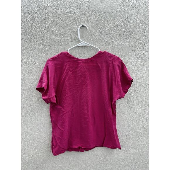Valerie Stevens Womens Blouse Size 8P Pink Silk Short Sleeve Button Up Back VTG - Picture 1 of 12